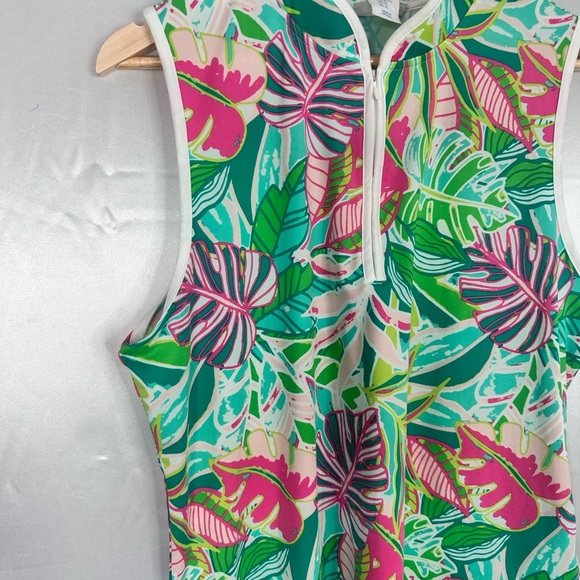 Sigrid Olsen Green and Pink Leaf Print Top - Picture 2 of 9